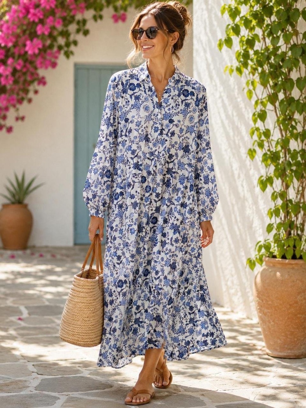 Misa Los Angeles Bettina Dress in Blue & White Floral